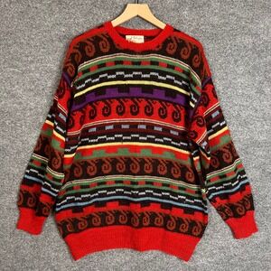 Vintage Fotrama Alpaca Wool Sweater Large Red Good Vintage Geometric Hand Made